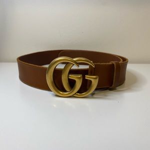 Womens Brown Leather Gold Logo Gucci Belt